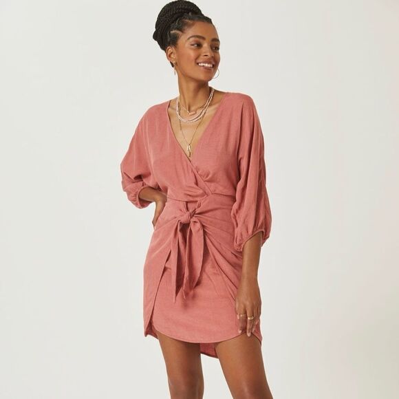 Anthropologie Puff-Sleeve Wrap Mini Dress | Size: 4 | Color: Pink - Picture 1 of 7